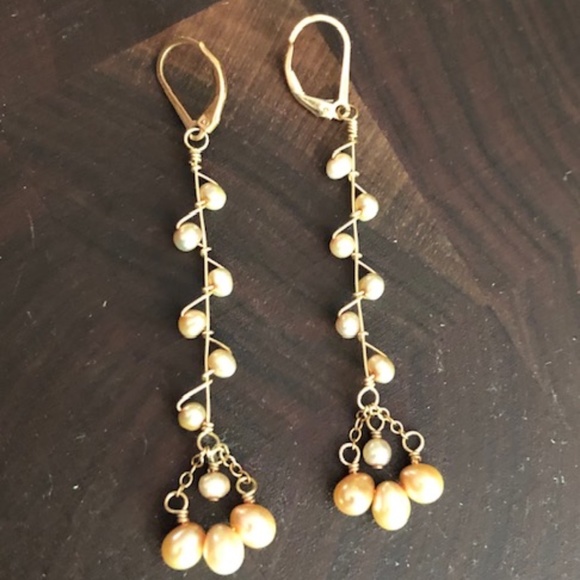 Sophia & Chloe, Gold/Ivory Pearl Dangling Earrings - Picture 1 of 5